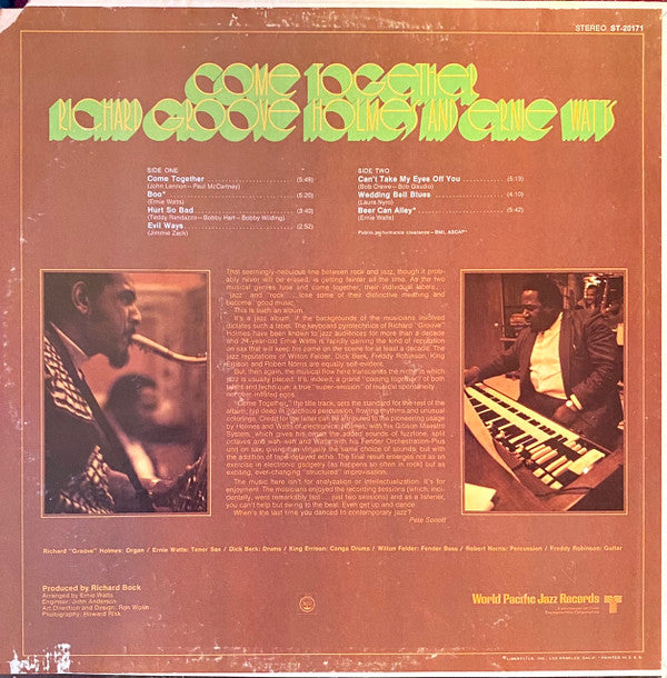 Richard "Groove" Holmes And Ernie Watts : Come Together (LP, Album)