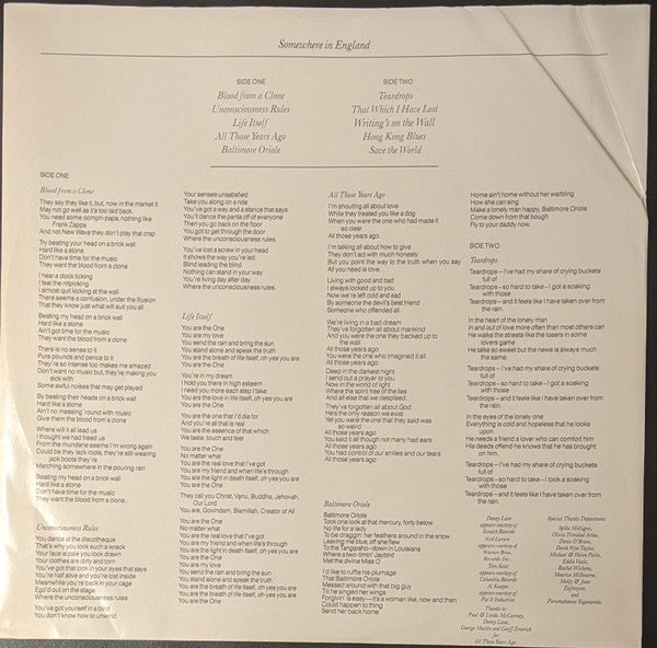 George Harrison : Somewhere In England (LP, Album, Spe)