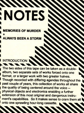 C. Spencer Yeh : Solo Voice & Electronics: Memories Of Murder / Always Been A Storm (Cass, Ltd, C60)