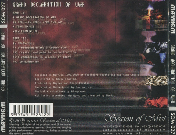 Mayhem : Grand Declaration Of War (CD, Album)