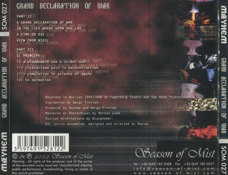 Mayhem : Grand Declaration Of War (CD, Album)