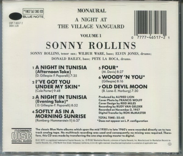 Sonny Rollins : A Night At The "Village Vanguard" • Volume 1 (CD, Album, Mono)