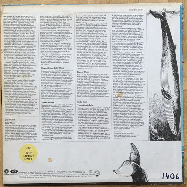 Humpback Whale : Songs Of The Humpback Whale (LP, Album, RE, Ora)