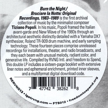 Tiziano Popoli : Burn the Night / Bruciare la Notte: Original Recordings, 1983–1989 (2xLP, Album, Comp)
