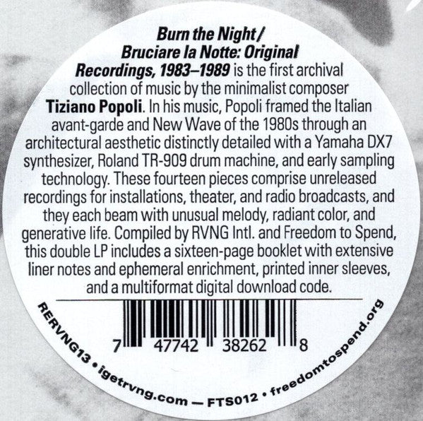 Tiziano Popoli : Burn the Night / Bruciare la Notte: Original Recordings, 1983–1989 (2xLP, Album, Comp)