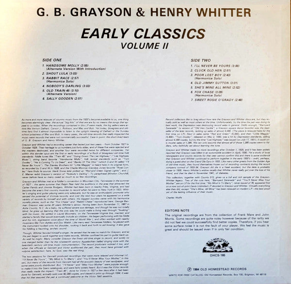 G.B. Grayson & Henry Whitter* : Early Classics - Volume II (LP, Comp)