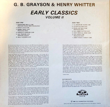 G.B. Grayson & Henry Whitter* : Early Classics - Volume II (LP, Comp)