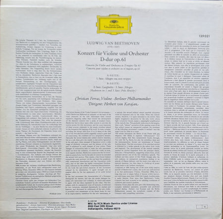 Beethoven* - Christian Ferras, Herbert von Karajan, Berlin Philharmonic* : Violin Concerto (LP, Album, Club, RE)