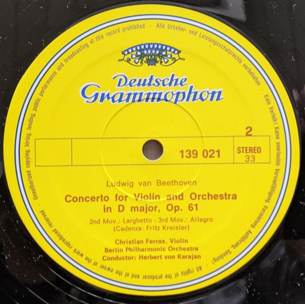 Beethoven* - Christian Ferras, Herbert von Karajan, Berlin Philharmonic* : Violin Concerto (LP, Album, Club, RE)