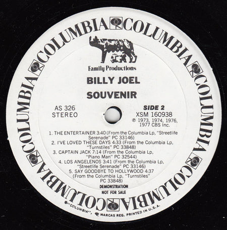 Billy Joel : Souvenir (LP, Promo, Smplr)