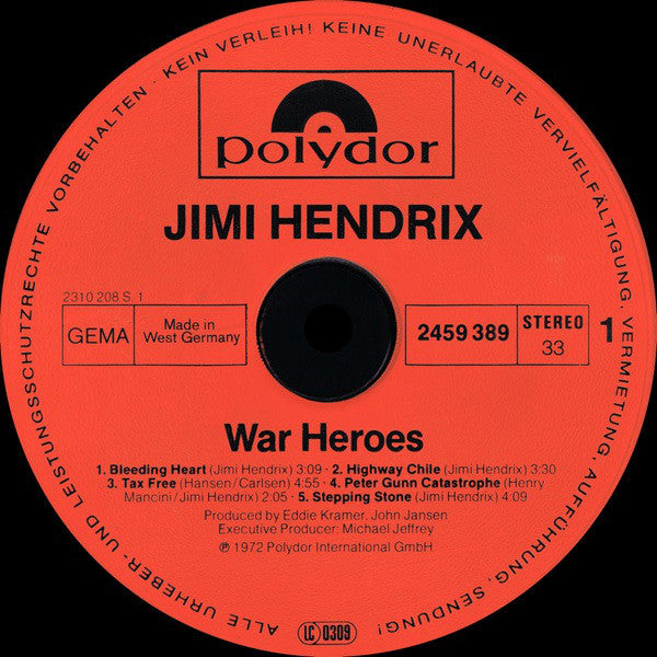 Jimi Hendrix : War Heroes (LP, Album, RE)
