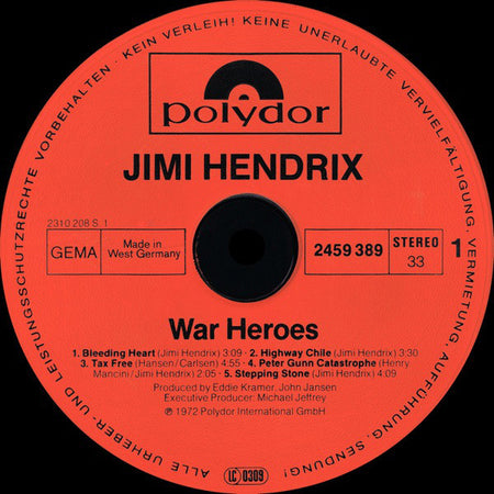 Jimi Hendrix : War Heroes (LP, Album, RE)
