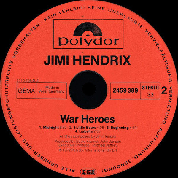 Jimi Hendrix : War Heroes (LP, Album, RE)