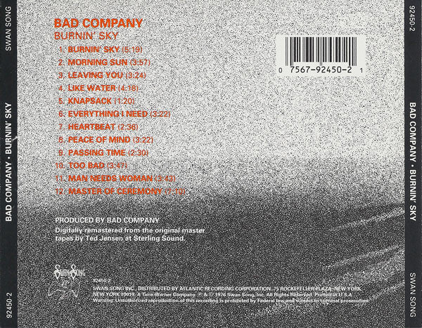 Bad Company (3) : Burnin' Sky (CD, Album, RE, RM)