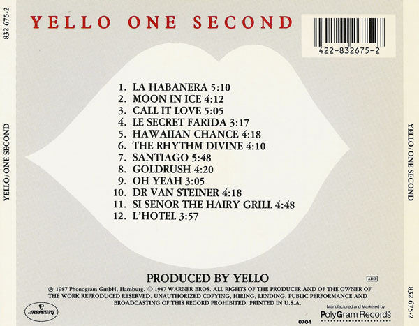 Yello : One Second (CD, Album, PDO)