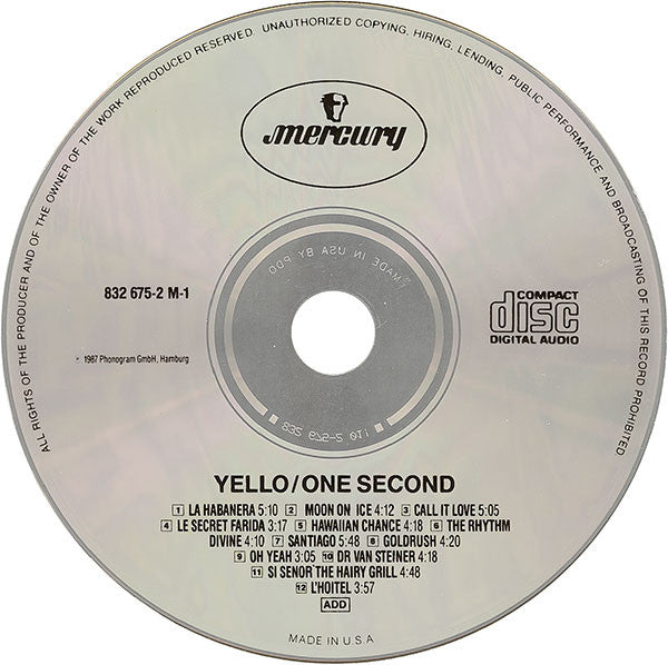Yello : One Second (CD, Album, PDO)