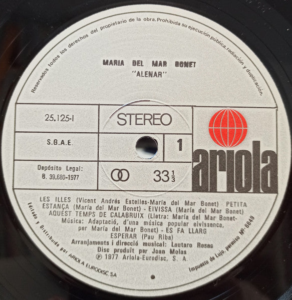 Maria Del Mar Bonet : Alenar (LP, Album, RE, Gat)