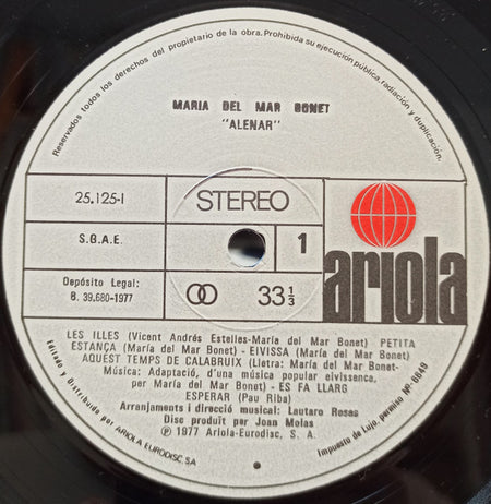 Maria Del Mar Bonet : Alenar (LP, Album, RE, Gat)