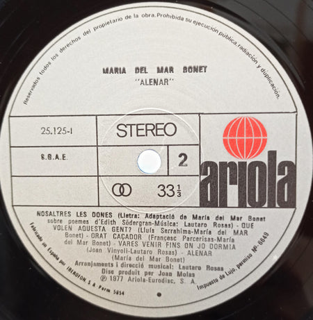 Maria Del Mar Bonet : Alenar (LP, Album, RE, Gat)