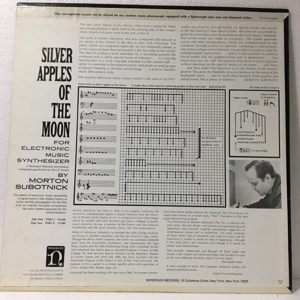 Morton Subotnick : Silver Apples Of The Moon For Electronic Music Synthesizer (LP, Album, RP)