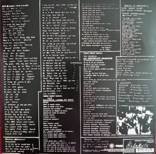 Fẹla* And The Afrika 70* : Sorrow Tears And Blood (LP, Album, RE)