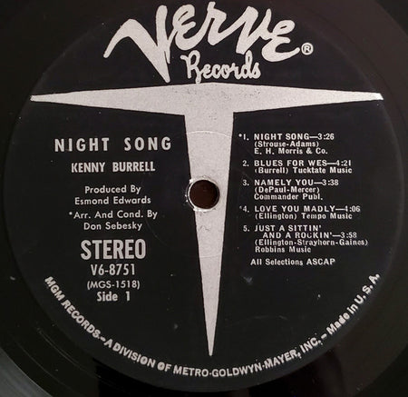 Kenny Burrell : Night Song (LP, Album, MGM)