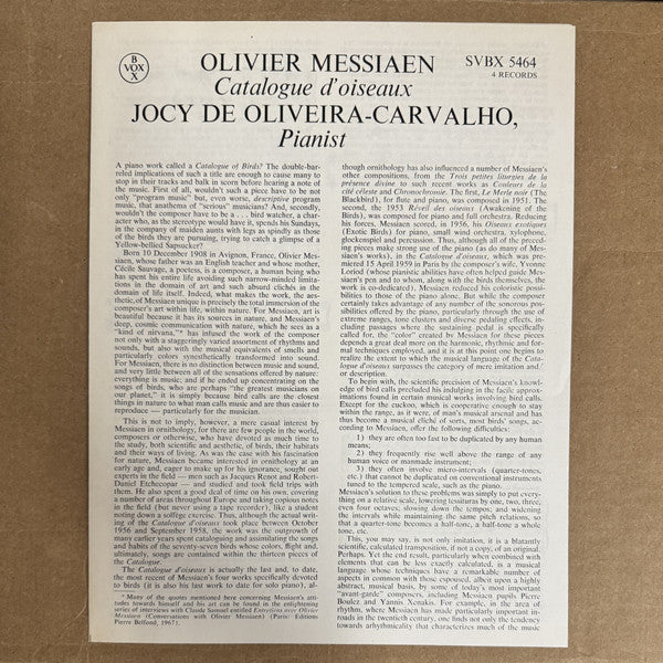 Olivier Messiaen, Jocy de Oliveira : Catalogue D'Oiseaux (4xLP, Red + Box)