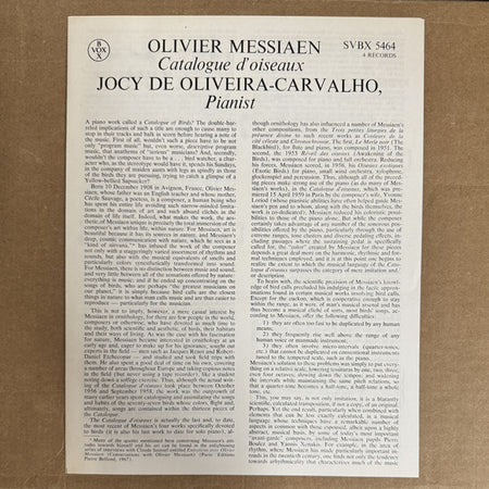 Olivier Messiaen, Jocy de Oliveira : Catalogue D'Oiseaux (4xLP, Red + Box)
