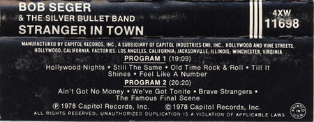 Bob Seger And The Silver Bullet Band : Stranger In Town (Cass, Album, Whi)
