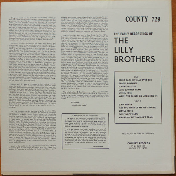 Lilly Brothers & Don Stover : Early Recordings (LP)