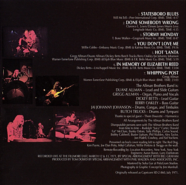 The Allman Brothers Band : The Allman Brothers Band At Fillmore East (CD, Album, RE, RM, PMD)