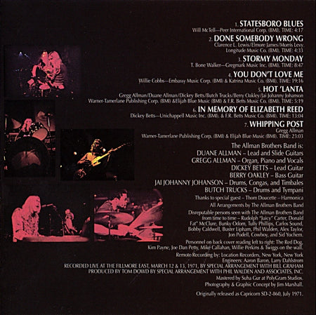 The Allman Brothers Band : The Allman Brothers Band At Fillmore East (CD, Album, RE, RM, PMD)