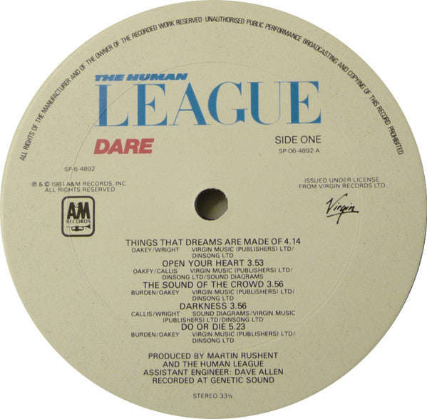 The Human League : Dare (LP, Album, Club, Gat)