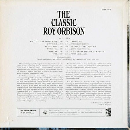 Roy Orbison : The Classic Roy Orbison (LP, Album, MGM)