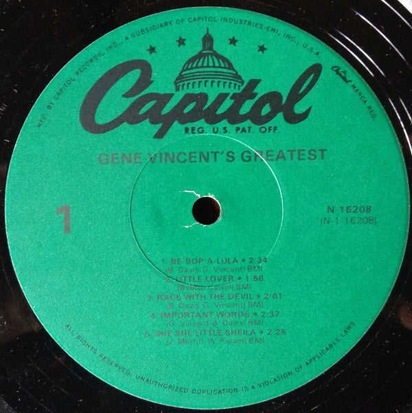Gene Vincent : Gene Vincent's Greatest (LP, Comp, Mono, RE, Jac)