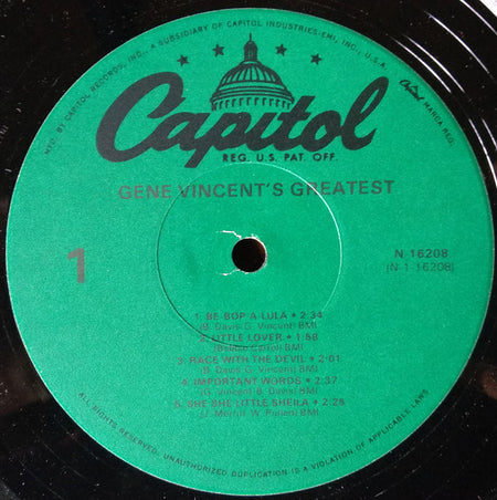 Gene Vincent : Gene Vincent's Greatest (LP, Comp, Mono, RE, Jac)