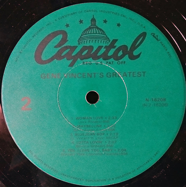 Gene Vincent : Gene Vincent's Greatest (LP, Comp, Mono, RE, Jac)