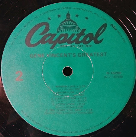 Gene Vincent : Gene Vincent's Greatest (LP, Comp, Mono, RE, Jac)