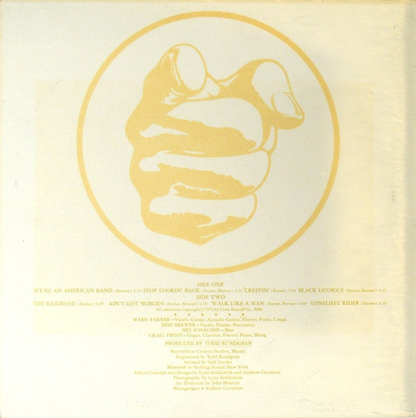 Grand Funk* : We're An American Band (LP, Album, Yel)