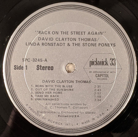 David Clayton Thomas* / Linda Ronstadt & The Stone Poneys : Back On The Street Again (LP, Comp)