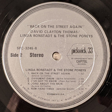 David Clayton Thomas* / Linda Ronstadt & The Stone Poneys : Back On The Street Again (LP, Comp)