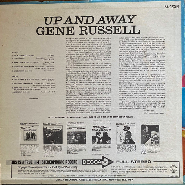 Gene Russell : Up And Away (LP, Album, Promo)