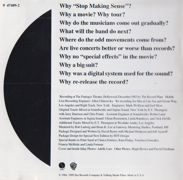 Talking Heads : Stop Making Sense (HDCD, Album, RE, RM, S/Edition, Cin)