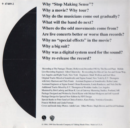 Talking Heads : Stop Making Sense (HDCD, Album, RE, RM, S/Edition, Cin)