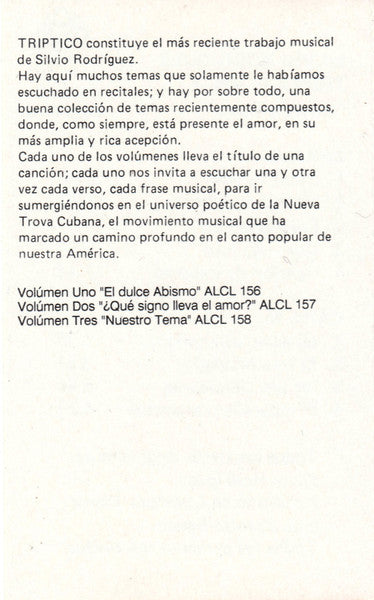 Silvio Rodríguez : Tríptico Vol. 3 "Nuestro Tema" (Cass, Album, RE, Whi)