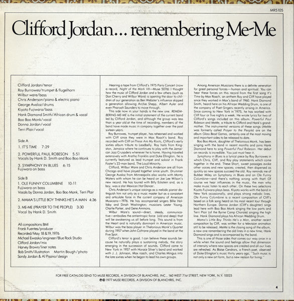 Clifford Jordan : Remembering Me-Me (LP, Album)