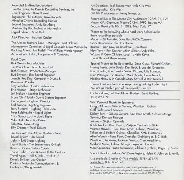 The Allman Brothers Band : An Evening With The Allman Brothers Band - First Set (CD, Album, RP, Son)