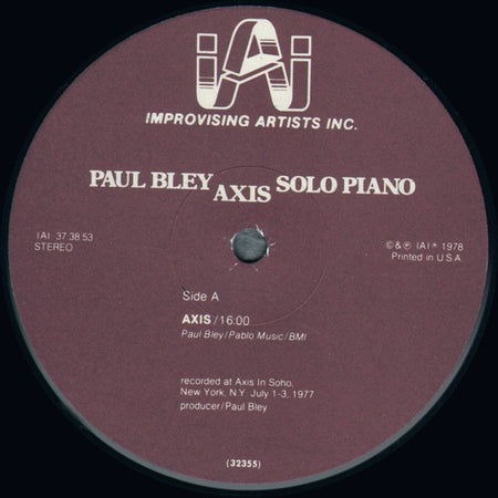 Paul Bley : Axis (Solo Piano) (LP, Album)
