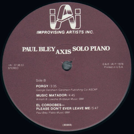 Paul Bley : Axis (Solo Piano) (LP, Album)