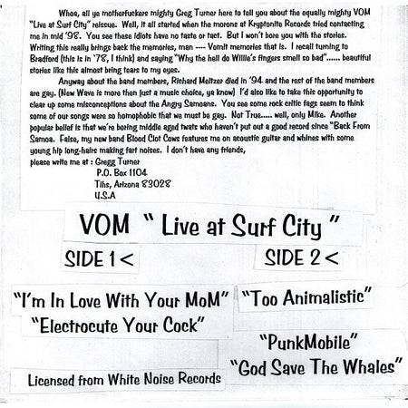 Vom (4) : Live At Surf City (7", EP, RE, Unofficial)